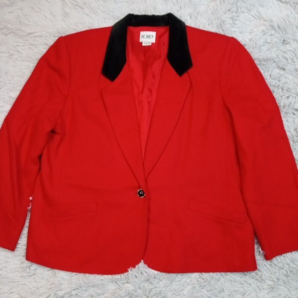 Vintage Koret Jacket Womens 16 Red Blazer Wool Button Up Career Soft Comfy